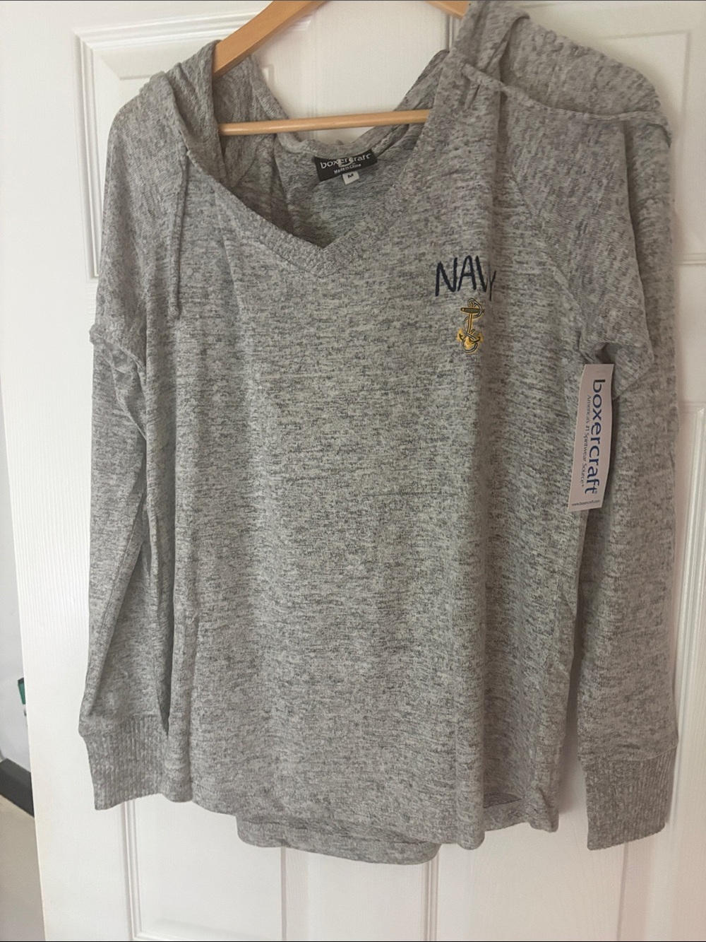 boxercraft Gray NAVY Embroidered Hoodie Sweatshirt. Size M